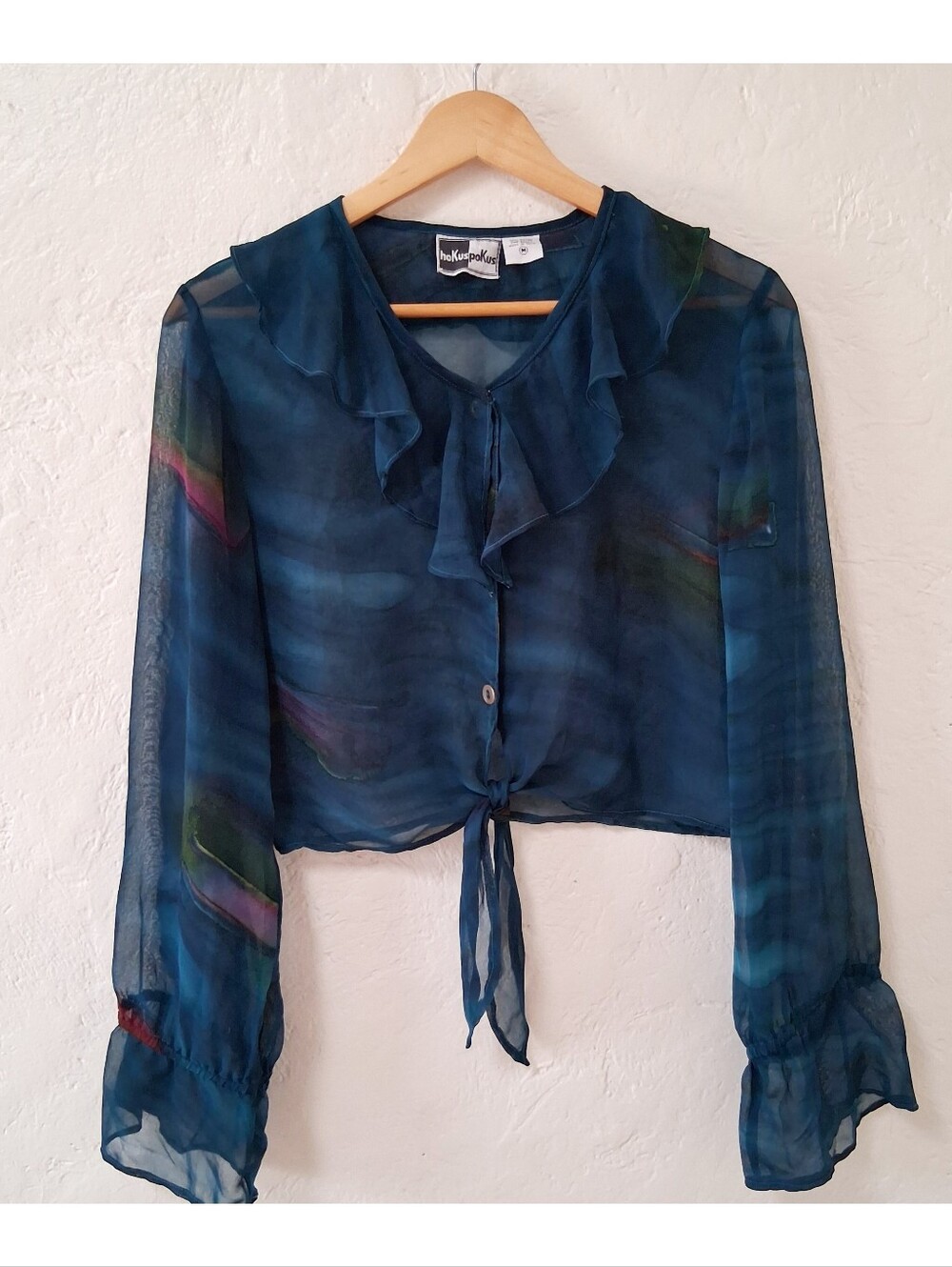 90s Vintage Whimsigoth Sheer Ruffle Tie Front Blouse Fairy